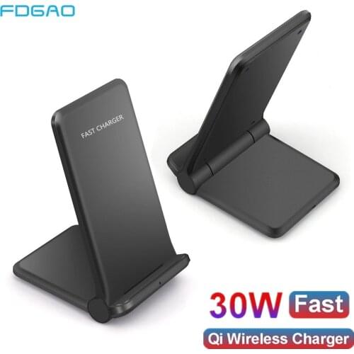 FDGAO 30W Qi Wireless Charger Stand For iPhone 12 11 Pro XS MAX XR X 8 Samsung S10 S20 S21 Foldable Fast Charging Phone Holder