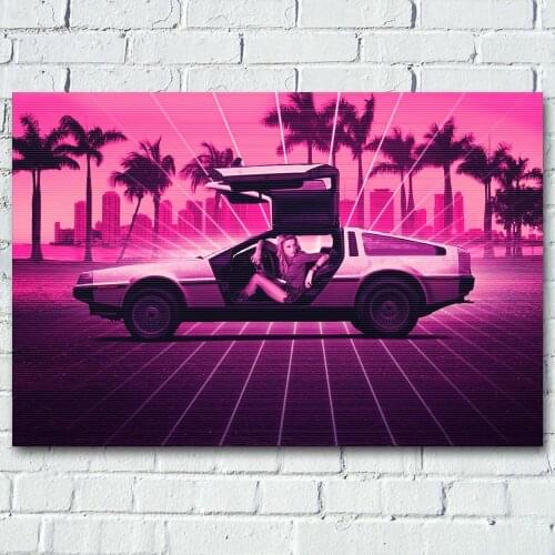 Amber Heard Car DeLorean Hotline Miami Retro Wave Sport Car Poster Canvas Art Prints Wall Paintings for living room Decor