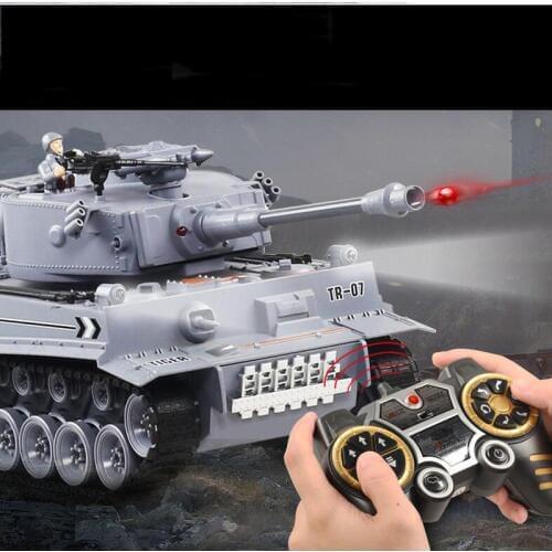 Remote Control Tank Toy Model Wireless 2.4G Remote Control Charging Track Vibration Smoke Can Launch Childrens Toy Battle Tank