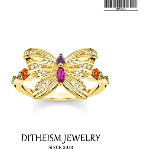 Ring Golden Butterfly Colorful Stones 925 Sterling Silver 2021 Brand New Fine Jewerly For Women Europe Style Elegant Bijoux Gift