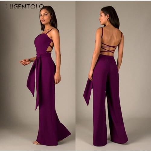 Sexy Jumpsuit Women Temperament Sleeveless Backless Solid Ladies Party Nightclub Long Jumpsuits Lugentolo