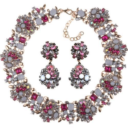 Luxury Crystal Rhinestone Necklace Earrings Jewelry Sets Women Statement Large Collar Big Bib Choker Necklace Earrings Set Femme