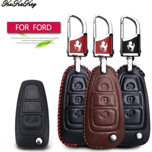 Leather Car Key Case Cover For Ford Focus Mondeo 2 3 4 MK2 MK3 MK4 MK5 Fiesta MK7 MK8 Explorer C Max Kuga Keychain Accessories