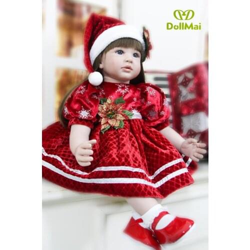 60cm Silicone Reborn baby Dolls Toy Real alive toddler Girl Princess Doll red xmas dress child gift bebe reborn