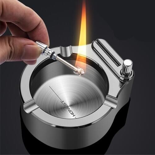 Metal Cigarettes Ashtray Smokeless Stainless Steel Creative Ashtray Home Cigar Tobacco Ash Tray With Matches Smoking Accessories