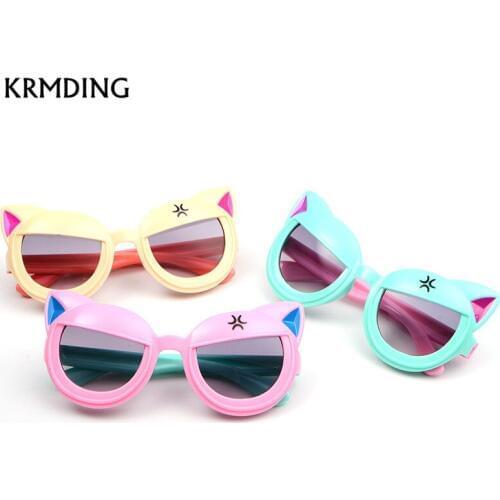 KRMDING Fashion personality childrens sunglasses boys girls children cute cartoon cat eye sunglasses UV400 sunshade goggles