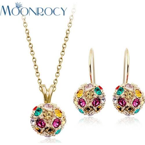 MOONROCY Free Shipping jewelry Rose Gold Color Cubic Zirconia Crystal Jewelry Sets Necklace and Earring Set fashion set Gift