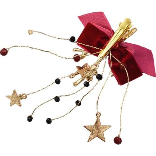 New Fashion Red Velvet Crystal Pearl Bridal Jewelry Sets Pearl Hairpin Choker Necklace Earrings Wedding Hair Clip Accessory