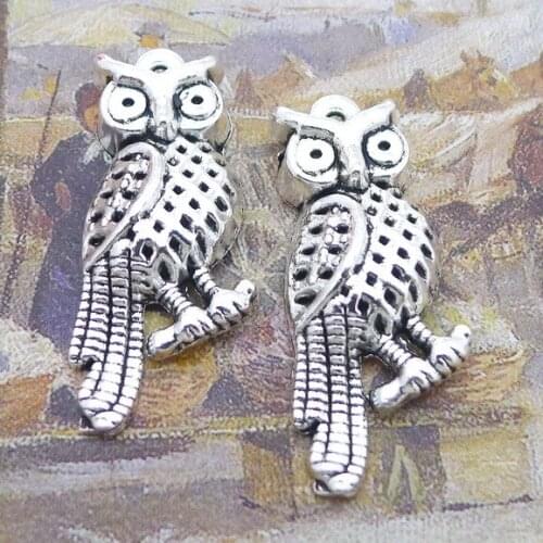 Newest 8Pieces 13*34mm Mixed Alloy Antique Silver Color Owl Charms Keychain Bracelet Pendant Accessory For DIY Jewelry Making