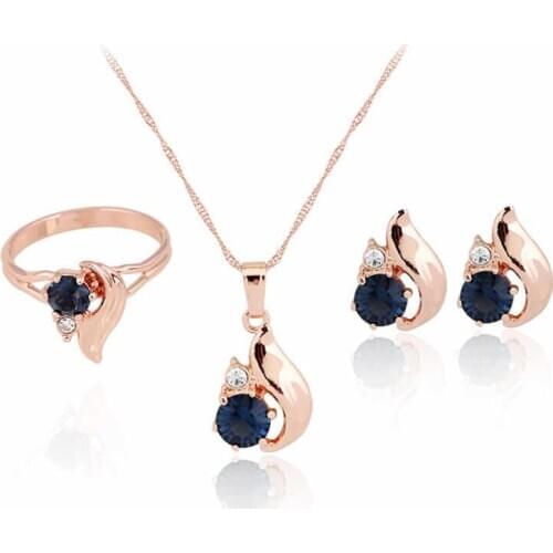 New Blue Pendant Necklace Earring Ring Jewelry Set Jewelry Set For Women Wedding