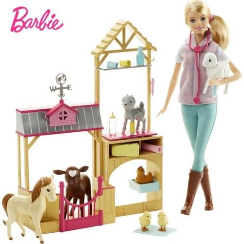 Original New Barbie Doll Farm Veterinary Gift Set Barbie Princess Girl Dress Up Clothes Toy Birthday Gift Oyuncak DHB71