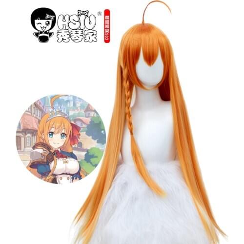 HSIU Princess Connect Re:Dive Cosplay Pecorine cosplay wig Long straight hair with kumquat color