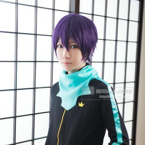Anime Styled Black Purple Noragami yato short Synthetic Hair Cosplay Costume Wig + Wig Cap