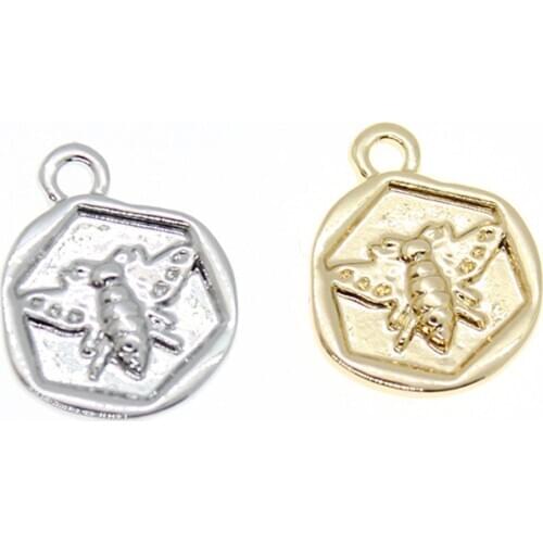 Yamily 10pcs/15*13mm Coin Bees Charms Zinc Alloy Plating Pendants For Necklace Earring Bracelet Diy Jewelry Finding 2Colour