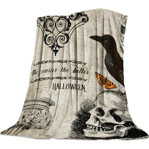 Halloween Skull Crow Butterfly Gothic Throw Blanket Warm Microfiber Blanket Bedroom Sofa Supplies Blankets for Beds