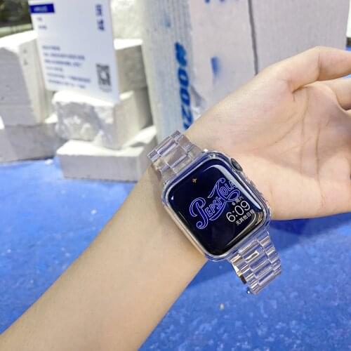 Transparent Resin Strap for Apple Watch Band Series 6 SE 5 4 3 2 1 for Iwatch bracelet 38mm 40mm 42mm 44mm Luxury Watchband