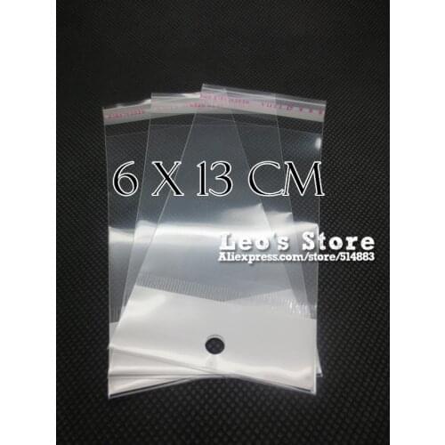 6x13cm Self Adhesive OPP Bag With Hanging Hole, Clear Header Plastic Bag,Supermarket Bag,wholesale free shipping