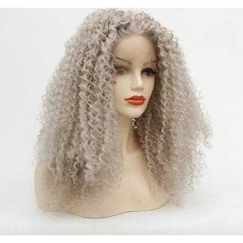 Gray Long Afro Kinky Curly Wig Lace Front Wigs Women Heat Resistant Fiber Hair Glueless Grey Color Synthetic Lace Wig Cosplay
