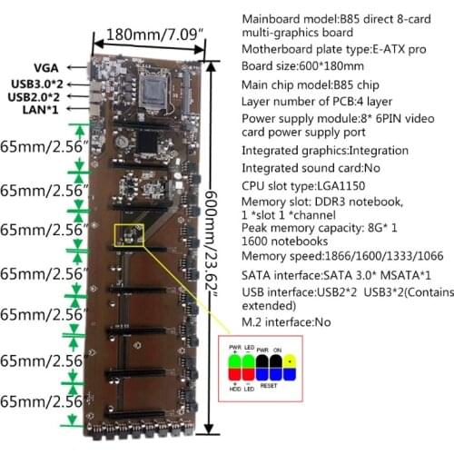 Brand New Onboard B85 BTC HM77 Chipset VGA HDMI-compatible 8-GPU Bitcoin Motherboards for Miner Desktop Motherboard
