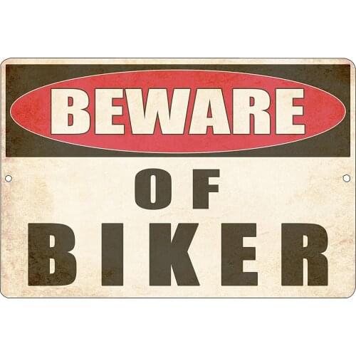 Rogue River Tactical Funny Sarcastic Metal Tin Sign Wall Decor Man Cave Bar Yard Wall Warning Beware of Biker