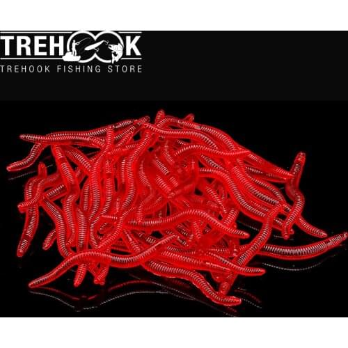 TREHOOK 20-100pcs 35mm Fishy Smell Worms Soft Lures For Fishing Earthworm Silicone Bait for Pike/Bass/Carp Fishing Accessories