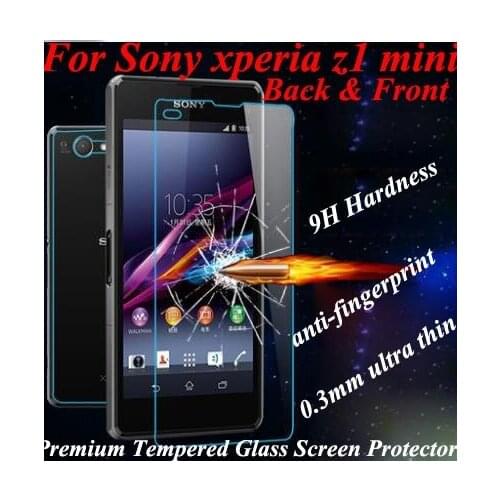 Back & Front Premium Tempered Glass Screen Protector for Sony Xperia z1 mini m51w glass screen cover guard for sony z1 mini