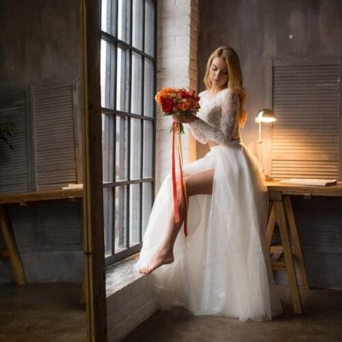 Sexy White High Side Split Long Tulle Skirts Women 2020 Zipper Summer A-line Bridal Tulle Skirt Bridesmaid Custom Made