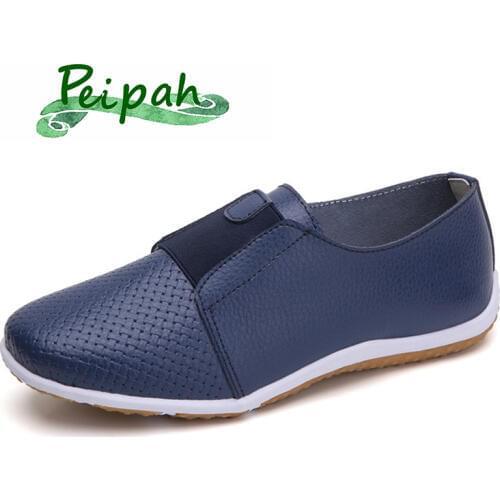 PEIPAH Women Genuine Leather Flat Shoes Woman Slip On Loafers Ladies Breathable Casual Flats Womens Moccasins Female Sneakers