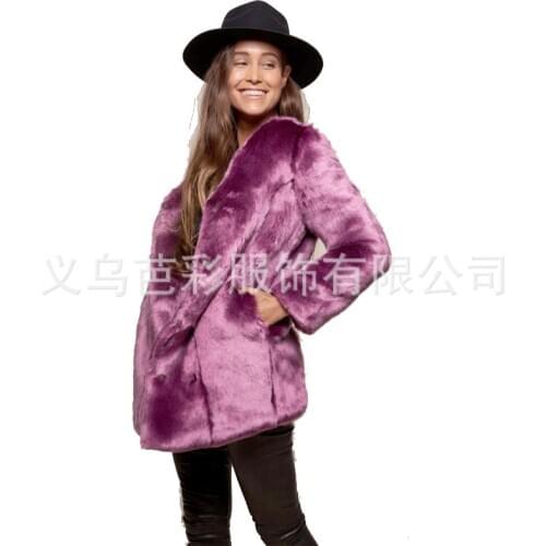 Winter Womens New Elegant Faux Fur Coat Loose Soft Rabbit Fur Thick Warm Fake Fur Jacket Outerwear Plush Coat Party Overcoat