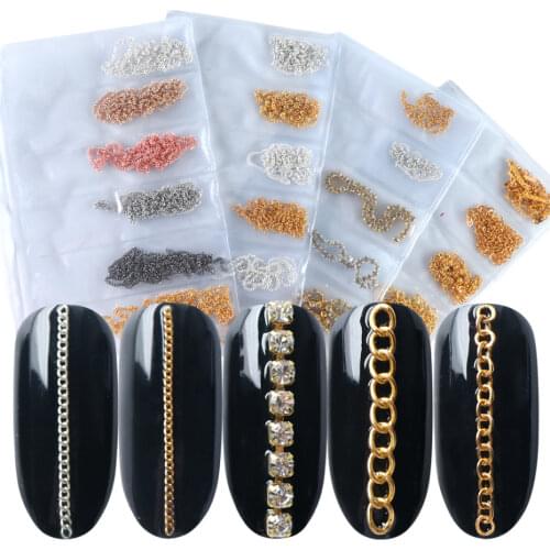 1Bag Metal Chain Fashion Crystal Stud Nail Art Decorations Gold Silver UV Gel Polish Manicure DIY Charms Salon Supply NFFB01-04