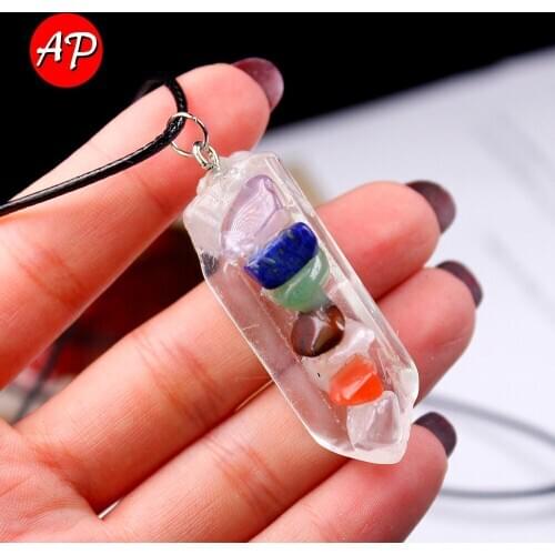 1pc Natural Clear Quartz Seven Chakra Healing Stone Pendant Colored Gemstone Yoga Meditation Jewelry Necklace for Woman Gifts