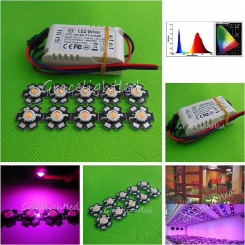 10pcs 3w full spectrum led 380-840nm +1pcs 6-10x3w 600mA led driver diy 30w led grow light for plants lamp