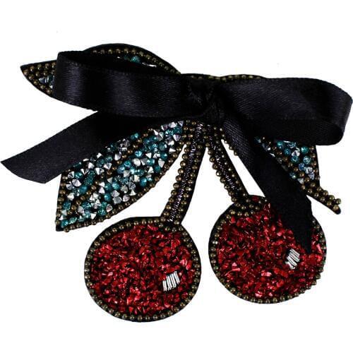 10pieces Beaded Cherry Badges Bow Ribbon Patch Applique for Craft Brooches Shoes Decorated Sewing Accessories TH1320