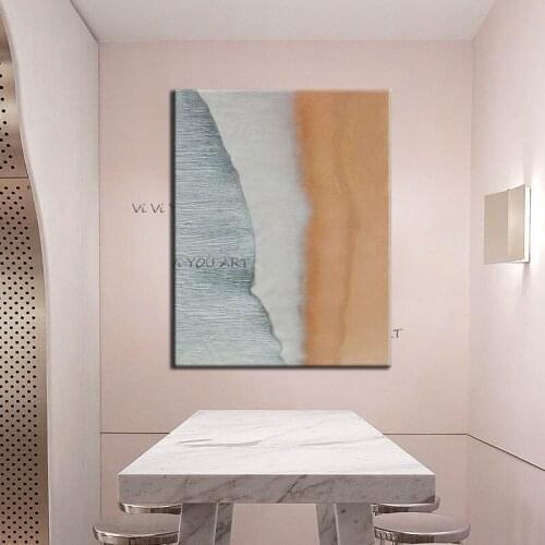 100% Simplicity Rectangle Seaside Decor Modern Abstract Art Oil Painting Posters Wall Canvas Pictures for Living Room