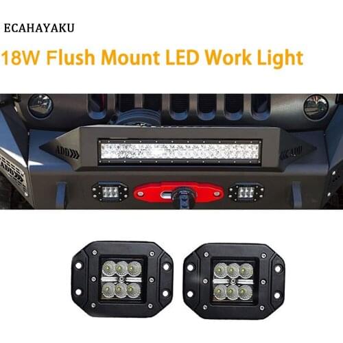 2pcs Dually 18w LED Light Flush Mount Bumper Light 4inch Spot Flood LED Work Light Cube Light for Offroad 4x4 4WD Truck ATV 12V