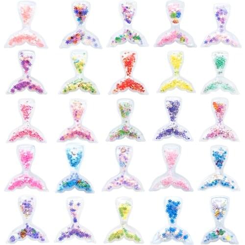 5pcs 50x55mm Fish Tail Transparent Qucksand Shaker Bling Sequins DIY Make Hair Clip Accessories Craft Phone Decoration,5Yc18143