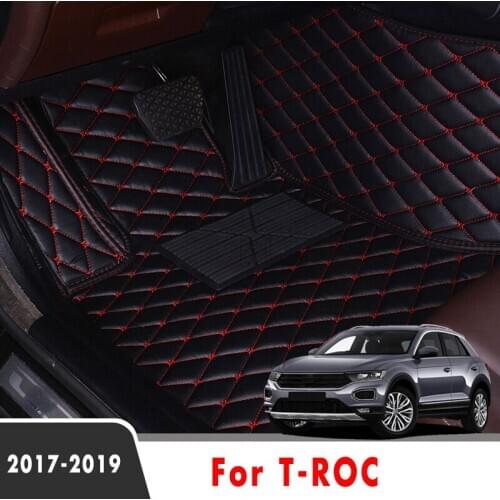 Car Floor Mats For T-ROC 2019 2018 2017 Auto Interiors Accessories Styling Custom Carpets Leather Foot Rugs For VW Volkswagen
