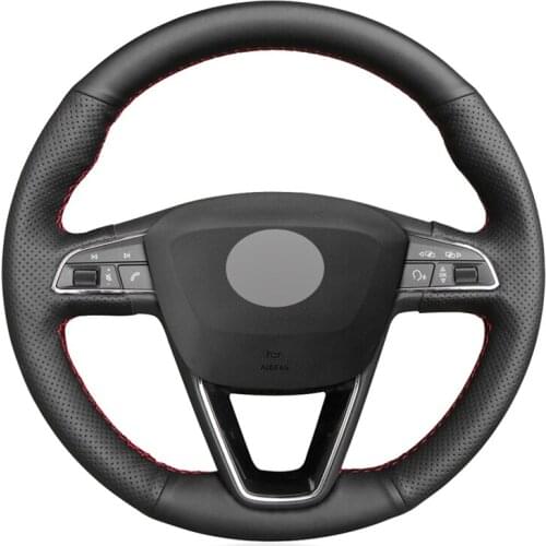 Black Artificial Leather No-slip Car Steering Wheel Cover for Seat Leon 5F Mk3 2013-2019 Ibiza 6J Tarraco Arona Ateca Alhambra