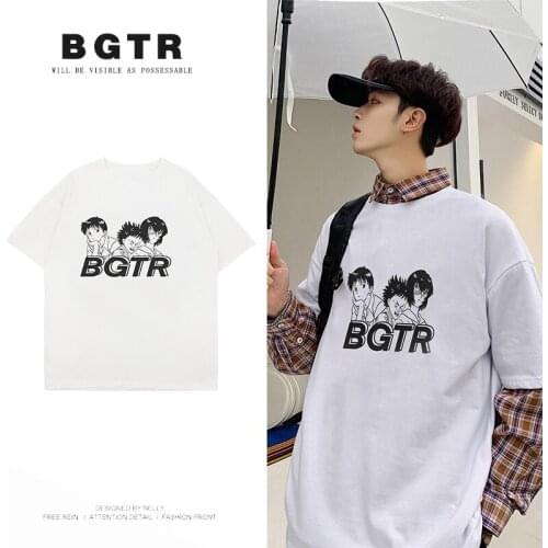 Short-sleeved t-shirt mens summer tide Harajuku style port style couples bottoming shirt five-point sleeve clothes tide brand