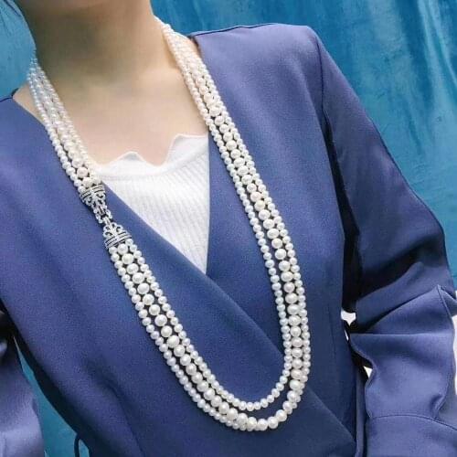Herhome Top New Fashion 3 Layer Pearl Necklaces Cubic Zircon Micro Pave Setting Women Party Accessories with Free Shipping