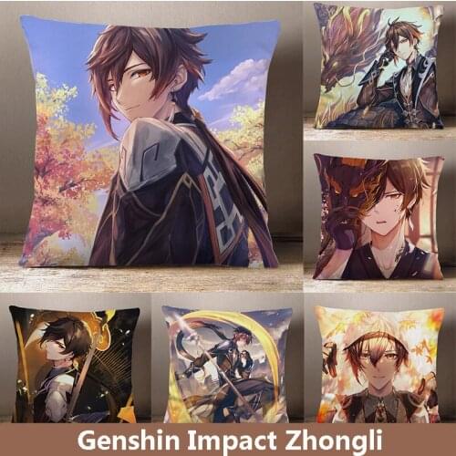 Game Genshin Impact Zhongli Cartoon Square Throw Pillow Siesta Dakimakura Plush Peach Skin Dakimakura Sofa Cushion Cosplay Gift