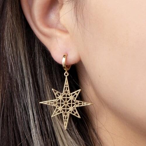 Jaeeyin 2021 Fashion Star Dangle Hollow Gold Color Trendy Earring Jewelry Gift For Women New Arrivals Teen Girls