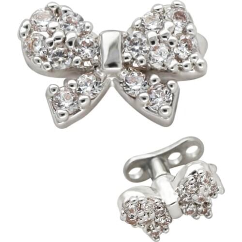 JHJT G23 Titanium Dermal Anchor Cubic Zirconia Butterfly Top Microdermal Drivers Surface Dermal Piercing Rings