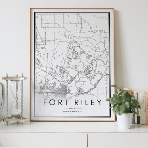 FORT RILEY city map Nordic Living Room Decoration Canvas Poster Modern Home Decor Art Print Painting
