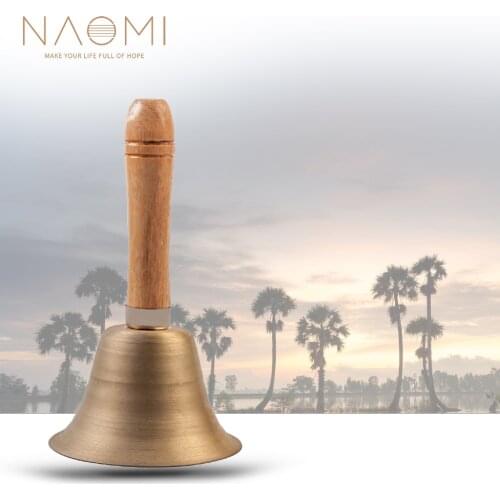 Solid Brass Wooden Handle School Reception Dinner Wood Shop Hotel Hand Bell Gold Music kids toys musica Multifunctional Music