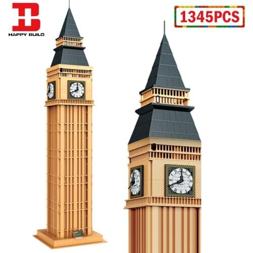 Happy Build 1345pcs World Famous Architecture London Big Ben Building Blocks City Street View Bricks Educational Toy for Kids