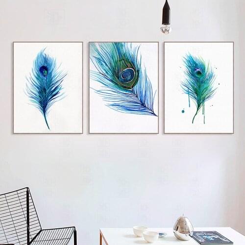 Beautiful Blue Peacock Feather A4 Poster Nordic Living Room Wall Art Print Picture Home Decor Canvas Painting No Frame