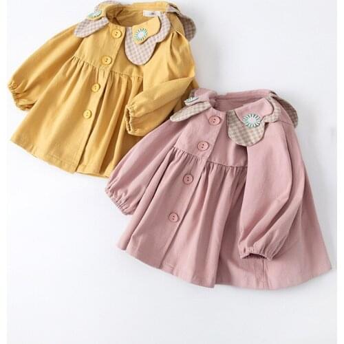 Toddler Girls Jacket 2021 Autumn Winter New Fashion Child Flower Plaid Lapel Long-Sleeved Coat 1-5 Years Kids Short Windbreaker