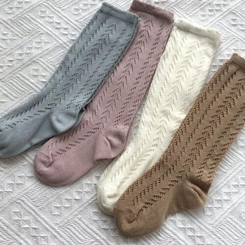Summer New Style Childrens Socks Womens Thin Section Spanish Style Hollowed Boys' Hollow Socks For Girls' Mid-Tube Knee Socks