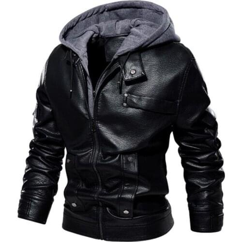 2021 New Winter Warm Motorcycle Coat Fashion PU Leather jacket Hooded leather jacket male coat